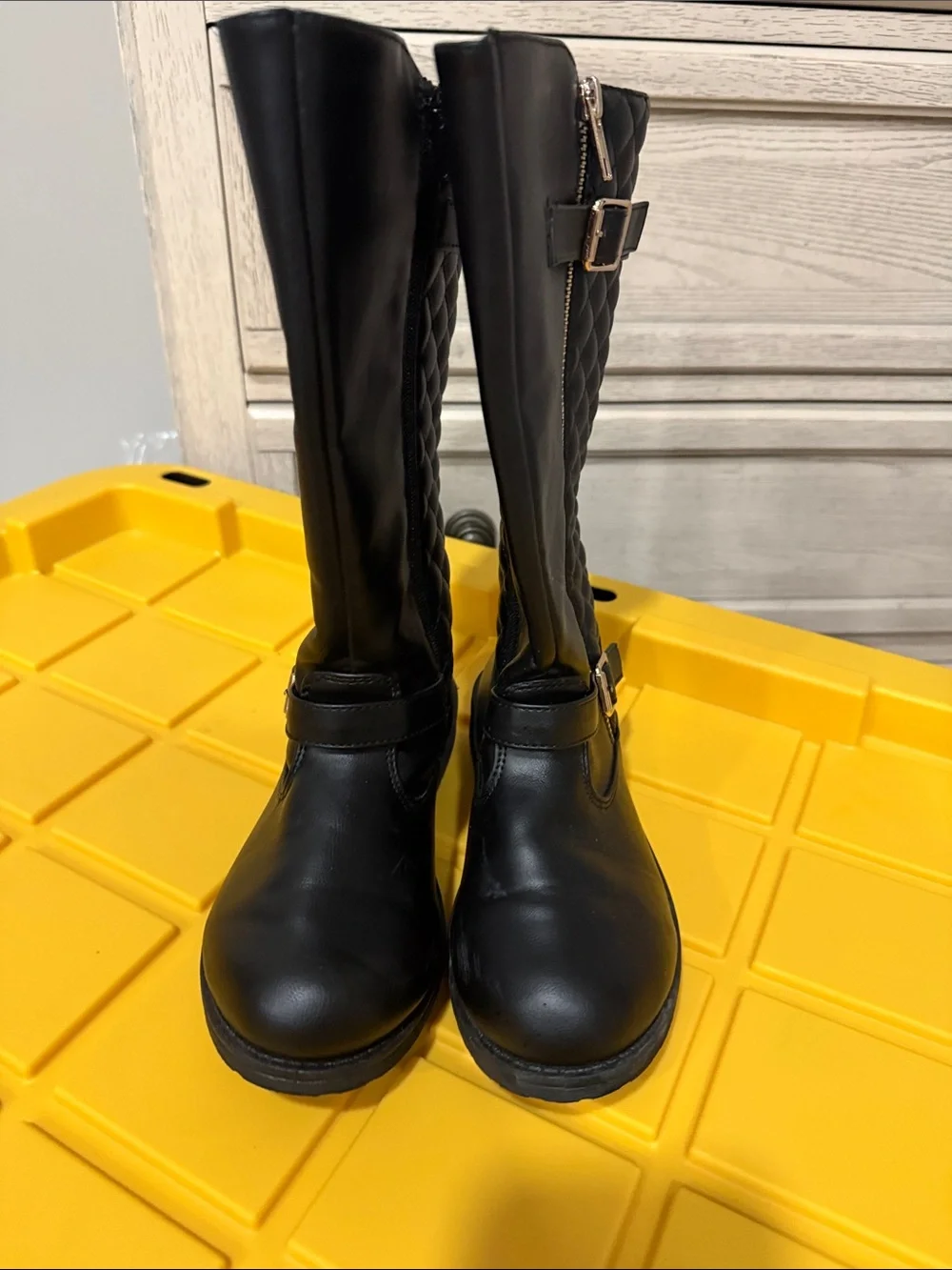 The Children's Place Black Quilted Knee-High Boots with Gold Zipper